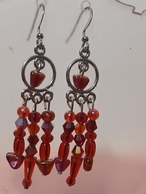 Hand Crafted Red Crystal Drop Earrings